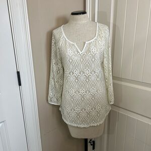 Valerie Stevens Euro Summer Cream Lace Long Sleeve. Size Large.